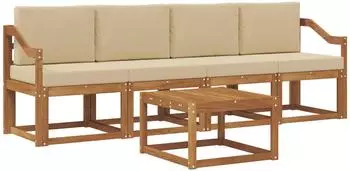 vidaXL Outdoor-Sofagarnitur mit Kissen 5-tlg., natur und beige (3365991)