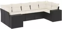 vidaXL 7-tlg. Garten-Sofagarnitur mit Kissen Schwarz Poly Rattan