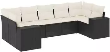 vidaXL Garten-Sofagarnitur 7-tlg. mit Kissen, Polyrattan, schwarz (3222985)