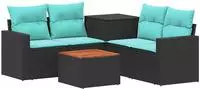 Sofa Set 6 Stk. Schwarz Und Blau Polyrattan Und Stahl Vidaxl