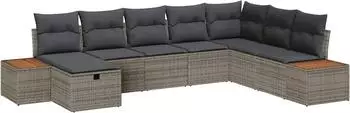vidaXL Gartensofa-Set mit Kissen und Stauraum, grau, Poly-Rattan (3360988)