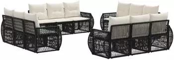 vidaXL Gartenlounge-Set 12-tlg. schwarz/cremewei&szlig; Poly-Rattan (3435367)