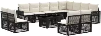 vidaXL Gartensofa-Set 13-tlg. Poly-Rattan schwarz und cremewei&szlig; (3436864)