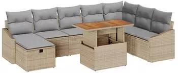 vidaXL Gartenlounge-Set 9-tlg. beige Poly-Rattan (3361371)