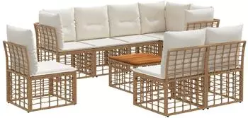 vidaXL Outdoor-Sofagarnitur 9-tlg. Polyester, natur/cremewei&szlig; (3437486)