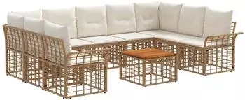 vidaXL Outdoor-Sofagarnitur 10-tlg. Polyester, natur und cremewei&szlig; (3437760)