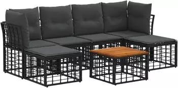 vidaXL Outdoor-Sofagarnitur 7-tlg. schwarz und dunkelgrau, Polyester (3437527)