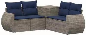 vidaXL Gartensofa-Set 5-teilig, grau und marineblau, Polyrattan und Stahl (3447899)