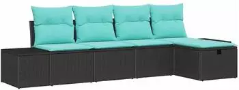vidaXL Gartensofa-Set 5-tlg. schwarz Poly-Rattan (3359365)