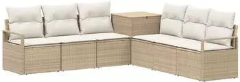 vidaXL Sofa-Set 7-tlg. beige und cremeweiß, Polyrattan und Stahl (3448728)