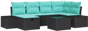 vidaXL Gartensofa-Set 7-tlg. schwarz Poly-Rattan (3359395)
