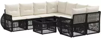 vidaXL Gartensofa-Set 9-tlg. schwarz Poly-Rattan (3435364)