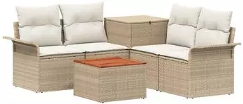 vidaXL Sofa-Set 6-teilig, 4-Sitzer, beige und cremeweiß (3447092)