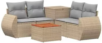 vidaXL Sofa-Set 6-tlg. beige und hellgrau, Polyrattan und Stahl (3447527)