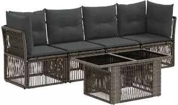 vidaXL Garten-Sofa-Set 5-teilig grau Poly-Rattan (3436418)