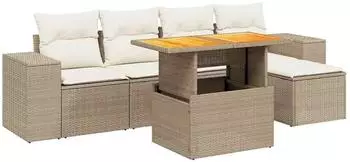 vidaXL Garten-Sofagarnitur 6-tlg. mit Kissen, Poly Rattan, beige (3275921)