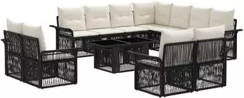 vidaXL Gartensofa-Set 12-tlg. Poly-Rattan schwarz und cremeweiß (3436717)