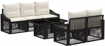 vidaXL Gartensofa-Set 6-tlg. Poly-Rattan schwarz/cremeweiß (3437203)