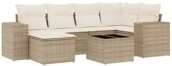 vidaXL Garten-Sofagarnitur 7-tlg. mit Kissen, Poly Rattan, beige (3222867)