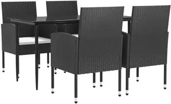 vidaXL Garten-Essgruppe 5-tlg. schwarz, Polyrattan & Stahl