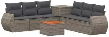 vidaXL Gartensofa-Set 8-tlg. Polyrattan und Stahl, grau/dunkelgrau (3448442)