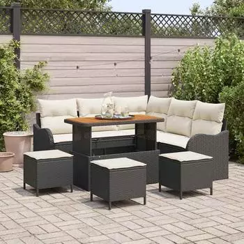 vidaXL Garten-Sofa-Set höhenverstellbar 9-teilig schwarz Poly-Rattan (3362270)