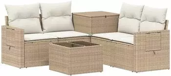 vidaXL Sofa-Set 6-teilig, beige und cremeweiß, Polyrattan und Stahl (3447468)