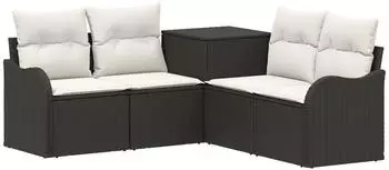 vidaXL Sofa-Set 5-tlg. schwarz und cremeweiß, Polyrattan und Stahl (3447752)