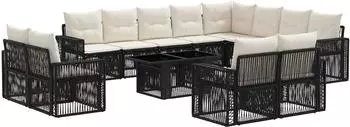 vidaXL Gartensofa-Set 13-tlg. Poly-Rattan schwarz und cremeweiß (3436873)