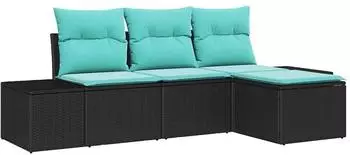 vidaXL Sofa-Set 4-tlg. Poly Rattan schwarz (3347016)