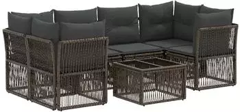 vidaXL Gartensofa-Set 7-teilig, grau, Poly-Rattan (3434138)