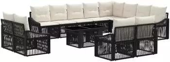 vidaXL Gartensofa-Set 13-tlg. Poly-Rattan schwarz und cremeweiß (3437332)