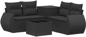 vidaXL Sofa-Set 6-teilig, schwarz, Polyrattan und Stahl (3447496)