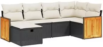 vidaXL Garten-Sofagarnitur 6-tlg. mit Kissen, Poly Rattan, schwarz (3265732)