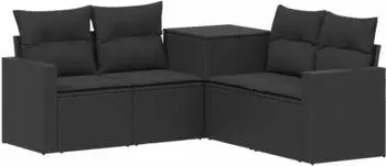 vidaXL Sofa-Set 5-teilig, schwarz, Polyrattan und Stahl (3447848)