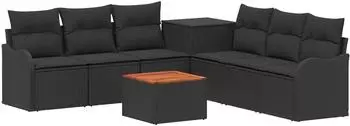 vidaXL Sofa-Set 8-tlg. schwarz, Polyrattan und Stahl (3448050)