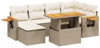 vidaXL Garten-Sofagarnitur 7-tlg. mit Kissen, Poly Rattan, beige (3273620)