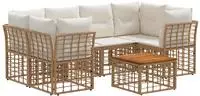 vidaXL Outdoor-Sofagarnitur 7 stk. Nat&uuml;rlich und Cremwei&szlig; Poly-Rattan