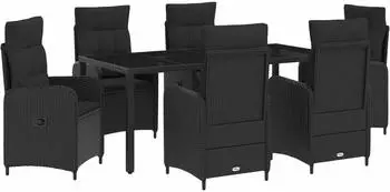 vidaXL Garten-Essgruppe 7-tlg. Poly-Rattan, schwarz