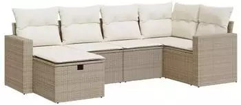 vidaXL Garten-Sofagarnitur 6-tlg. mit Kissen, Poly Rattan, beige (3325384)
