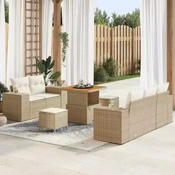 vidaXL Gartensofa-Set 8-teilig, Poly-Rattan, beige (3361946)