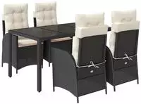 vidaXL 5-tlg. Garten-Essgruppe mit Kissen Schwarz Poly Rattan