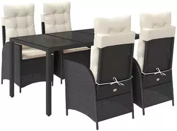 vidaXL Garten-Essgruppe 5-tlg. Poly Rattan schwarz mit Kissen (3213061)
