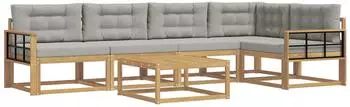 vidaXL Outdoor-Sofagarnitur 6-tlg. Polyester, wei&szlig;/hellgrau (3386490)