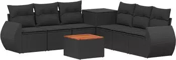 vidaXL Sofa-Set 8-teilig, schwarz, Polyrattan und Stahl (3448428)