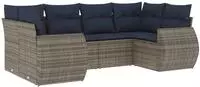 vidaXL 6-teiliges Gartensofa-Set mit Kissen, grau, Polyrattan