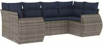 vidaXL Gartensofa-Set 6-teilig mit Kissen, grau, Polyrattan (3221780)