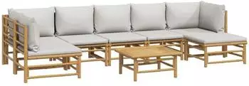 vidaXL Garten-Lounge-Set 8-tlg. mit Kissen, Bambus, hellgrau (3155110)