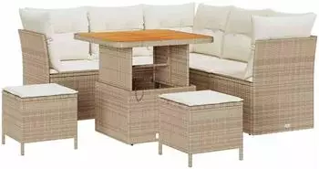vidaXL Gartensofa-Set 8-tlg. 5-Sitzer Poly-Rattan, beige und creme (3363431)