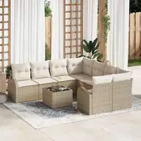 vidaXL Gartensofa-set 9 stk. Beige Poly-Rattan